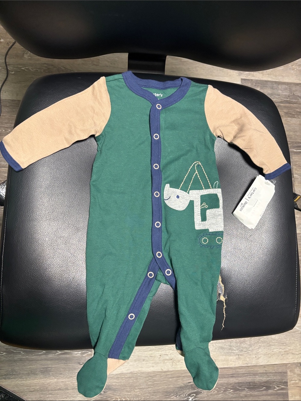 NWT Carter's Green Footed One-Piece with Tan Sleeves and Crane Appliqué